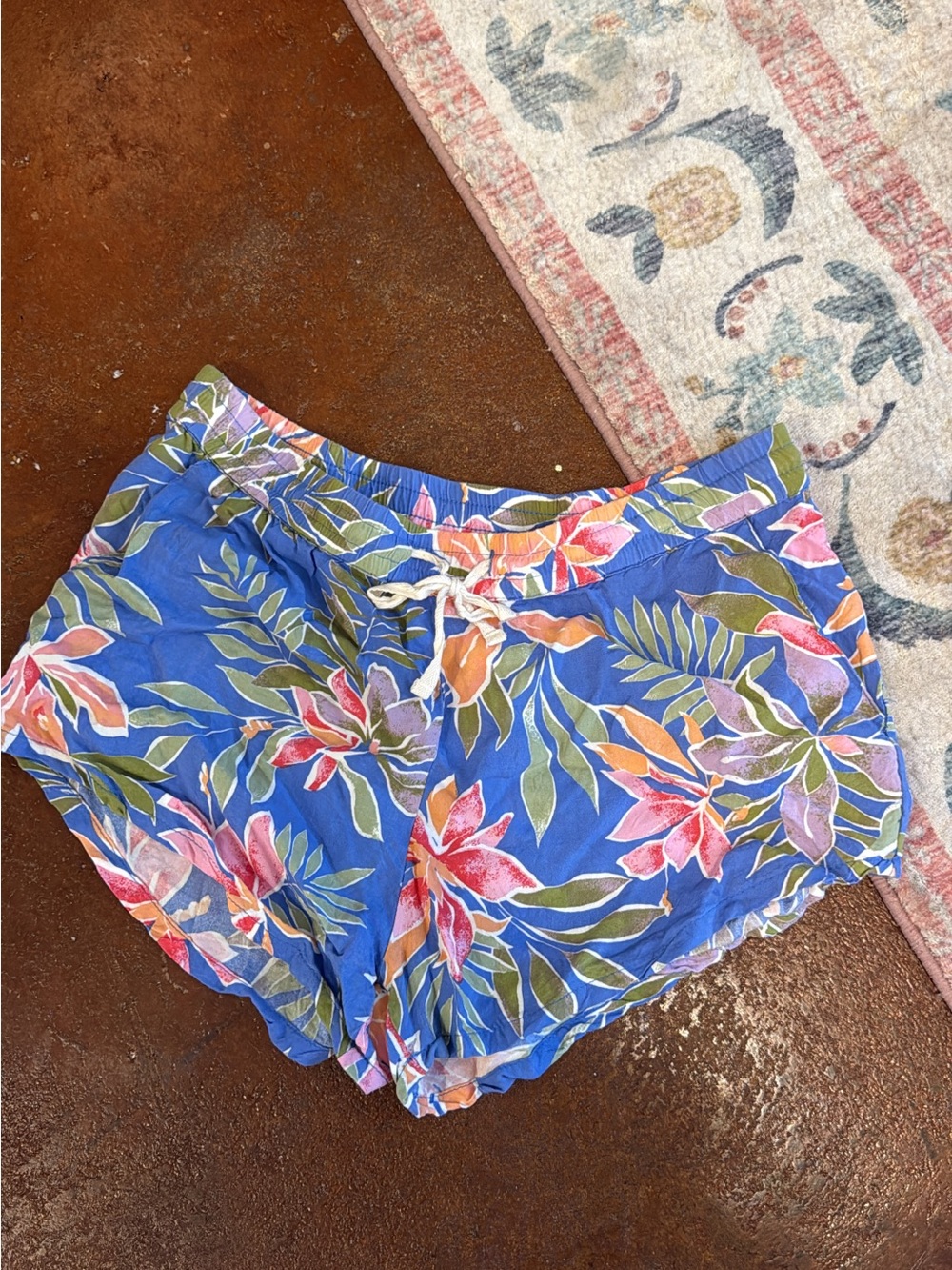Billabong Blue Tropical Floral Drawstring Shorts